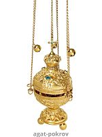 2.7.0387лп Кадило латунное с голубыми камнями в позолоте