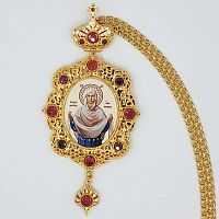 2.7.0702лп-2/1лп Панагия латунная в позолоте со вставками и цепью