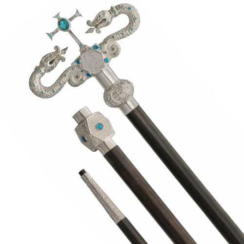 2.7.2478л Жезл латунный с голубыми камнями в серебрении фото 2 2.7.2478л Жезл латунный с голубыми камнями в серебрении фото 2