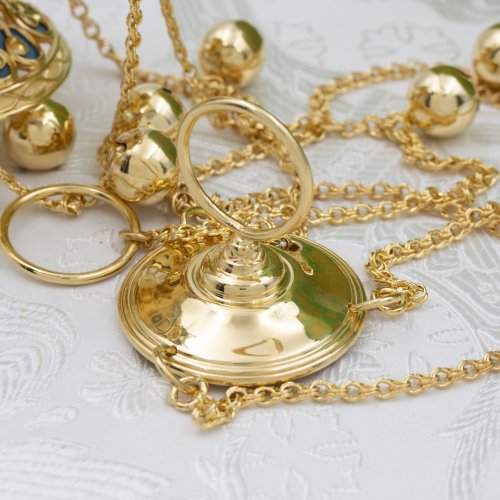 2.7.1280лпэ Кадило латунное с голубыми камнями в позолоте фото 5