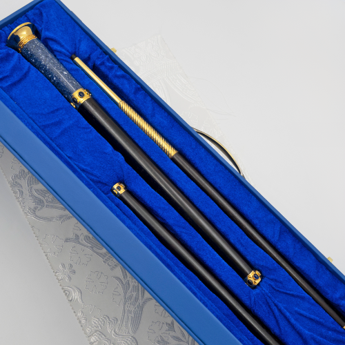 2.7.2444лпч Посох латунный с синими камнями в позолоте фото 2 2.7.2444лпч Посох латунный с синими камнями в позолоте фото 2