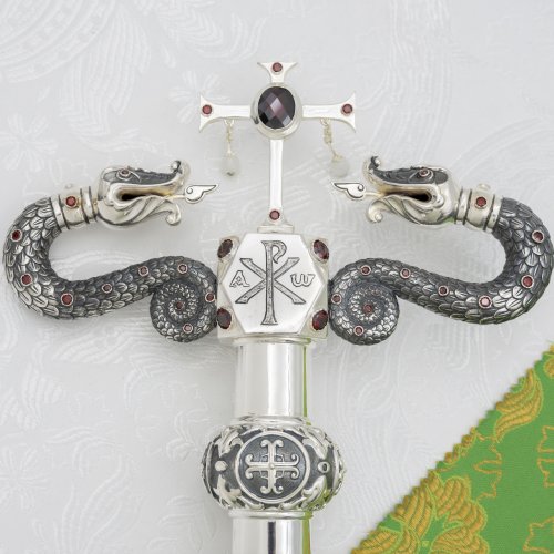 2.7.2478лнр Жезл латунный с натуральными камнями в серебрении фото 2