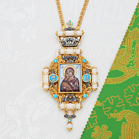 2.7.2801лпрэч-2/1лп Панагия латунная с голубыми камнями в позолоте