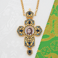 2.10.0435лпр-2/1лп Крест латунный с синими камнями в позолоте