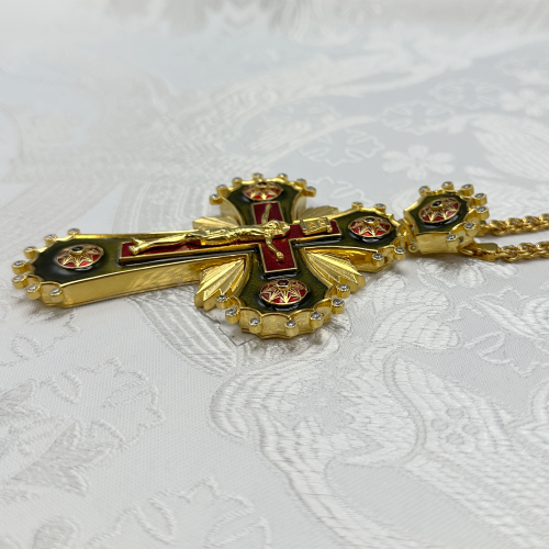 2.10.0617лпэ/1лп Крест наперсный латунный со вставками в позолоте фото 3