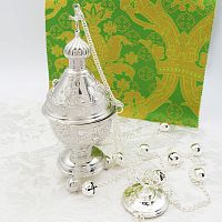 2.7.2618л Кадило латунное с белыми камнями в серебрении