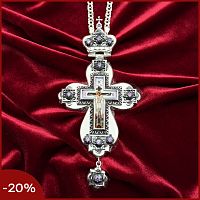 2.10.0461лр-2/1л Наперсный латунный крест с фиолетовыми камнями и патинированием в серебрении