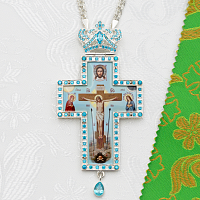 2.10.0055л-2/1л Крест наперсный латунный с голубыми камнями в серебрении