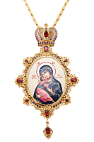 2.7.0462лп-2/73лп Панагия латунная в позолоте со вставками и цепью
