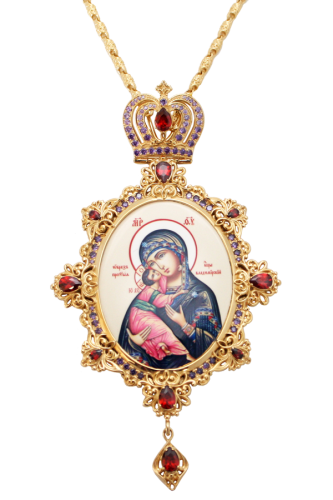 2.7.0462лп-2/73лп Панагия латунная в позолоте со вставками и цепью