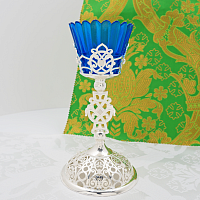 2.7.2655лн Лампада латунная с натуральными камнями в серебрении