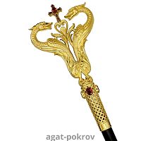 2.7.1735лп Жезл архиерейский латунный с красными камнями в позолоте