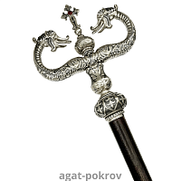 2.7.2166лр Жезл архиерейский латунный с красными камнями и патинированием в серебрении