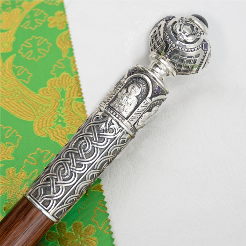 2.7.2016лр Посох латунный с фиолетовыми камнями в серебрении 2.7.2016лр Посох латунный с фиолетовыми камнями в серебрении