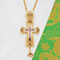 2.10.0159лп-2/1лп Крест латунный с красными камнями в позолоте