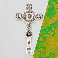 2.7.1108лр Крест напрестольный латунный с белыми камнями в серебрении