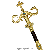 2.7.2165лп Жезл латунный с голубыми камнями в позолоте