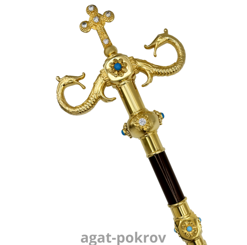 2.7.2165лп Жезл латунный с голубыми камнями в позолоте 2.7.2165лп Жезл латунный с голубыми камнями в позолоте