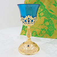 2.7.2669лп Лампада латунная с синими камнями в позолоте