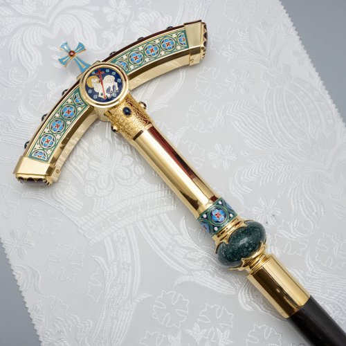 2.7.2398лнпчэ Жезл латунный в позолоте с натуральными камнями 2.7.2398лнпчэ Жезл латунный в позолоте с натуральными камнями