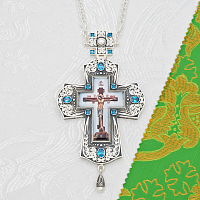 2.10.0354лр-2/1л Крест наперсный латунный с голубыми камнями в серебрении