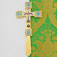 2.7.0608лп Напрестольный латунный крест с голубыми камнями в позолоте