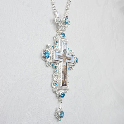 2.10.0625л-18/1л Крест наперсный латунный со вставками в серебрении фото 6