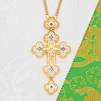 2.10.0071лп/1лп Крест наперсный латунный с фиолетовыми камнями в позолоте