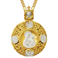 2.7.0703лф/1лп Панагия латунная с литьевым образом, фрагментальной позолотой и с цепью 2.7.0201лп