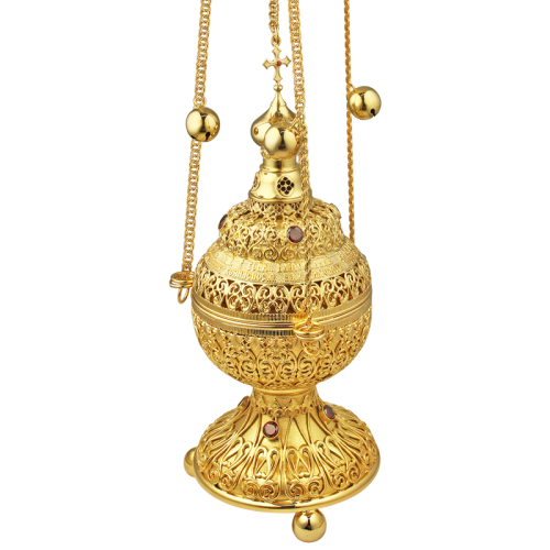 2.7.0672лп Кадило латунное с красными камнями в позолоте