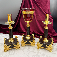 2.7.2664лпч-К Набор напрестольный - лампада и подсвечники в позолоте с акриловыми ножками