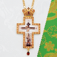 2.10.0055лп-2/1лп Крест латунный с красными камнями в позолоте