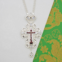 2.10.0296л-2/113л Крест наперсный латунный с белыми камнями в серебрении