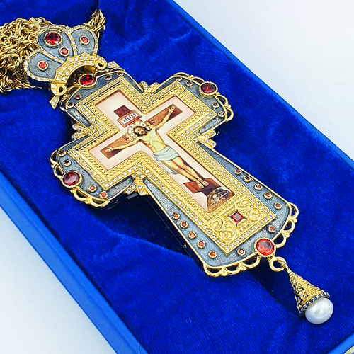 2.10.0287лпр-2/1лп Крест латунный в позолоте с цепью фото 2