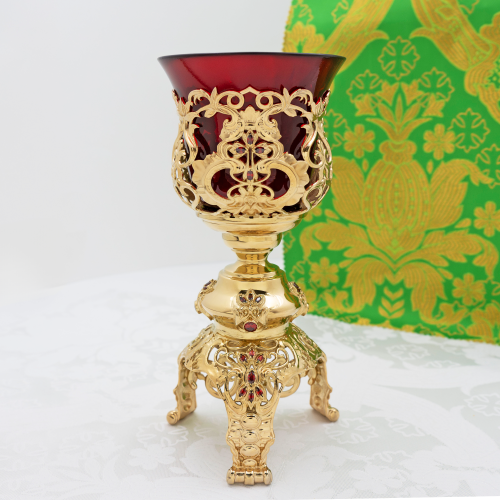 2.7.0570лп Лампада настольная латунная со вставками в позолоте