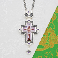 2.10.0342лр-2/1лр Крест наперсный латунный с фиолетовыми камнями в серебрении