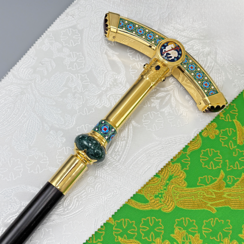 2.7.2182лнпчэ Посох латунный в позолоте с натуральными камнями