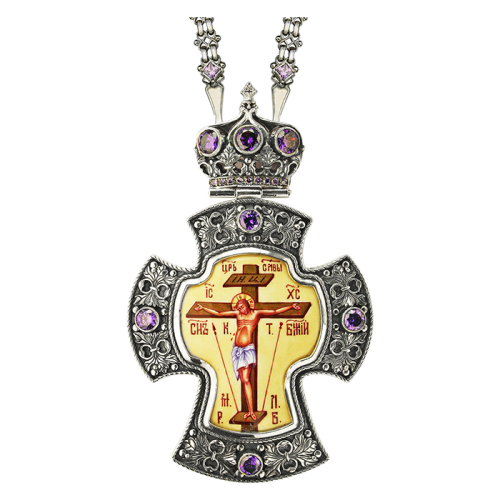 2.10.0101лр-2/52лр Крест наперсный латунный со вставками и цепью