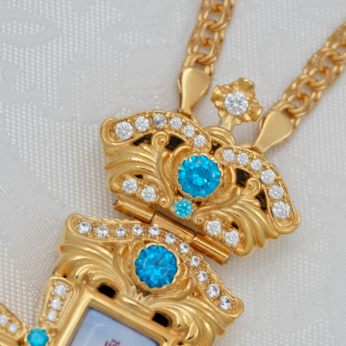 2.10.0359лп-2/1лп Крест латунный с голубыми камнями в позолоте фото 5 2.10.0359лп-2/1лп Крест латунный с голубыми камнями в позолоте фото 5
