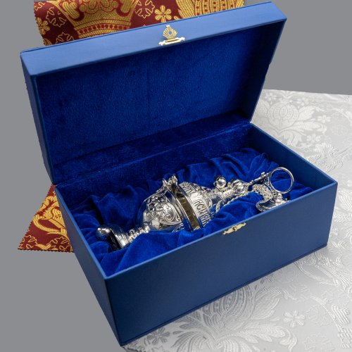 2.7.2618л Кадило латунное с фиолетовыми камнями в серебрении фото 5 2.7.2618л Кадило латунное с фиолетовыми камнями в серебрении фото 5