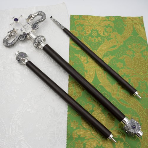 2.7.2478лнр Жезл латунный с натуральными камнями в серебрении фото 2 2.7.2478лнр Жезл латунный с натуральными камнями в серебрении фото 2