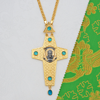 2.10.0663лпр/1лп Крест наперсный латунный с голубыми камнями в позолоте