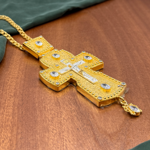 2.10.0058лп/1лп Крест наперсный латунный в позолоте с цепью фото 4