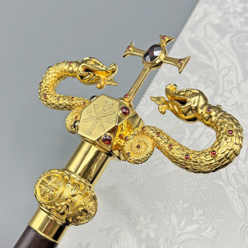 2.7.2478лп Жезл латунный с красными камнями в позолоте фото 8