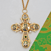 2.10.0591лпэ-28/112лп Наперсный латунный крест с белыми камнями и эмалью в позолоте