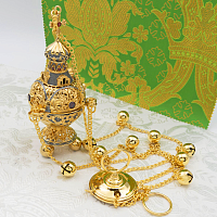 2.7.1163лпр Кадило латунное с красными камнями в позолоте