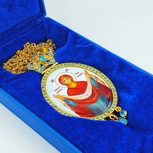 2.7.0312лп-2/1лп Панагия латунная в позолоте с цепью арт. 2.7.0201лп фото 2