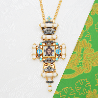 2.10.0463лпрэч-2/1лп Крест наперсный латунный с голубыми камнями в позолоте