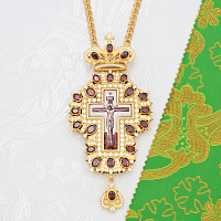 2.10.0216лп-2/1лп Крест латунный с красными камнями в позолоте