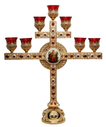 2.7.1019лпэ-2 Семисвечник латунный в позолоте с эмалью и принтами 2.7.1019лпэ-2 Семисвечник латунный в позолоте с эмалью и принтами